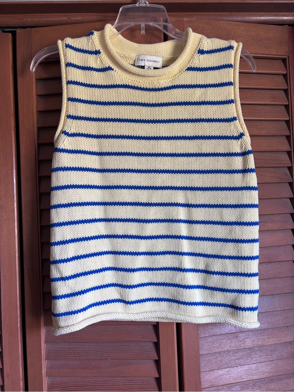 Striped Sleeveless Crewneck Knit Vest in Yellow and Blue